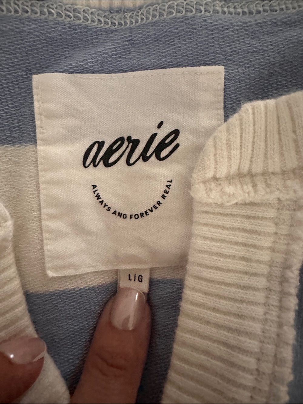 Aerie Striped Rugby Oversized Henley - Cream and Blue - Picture 5 of 9